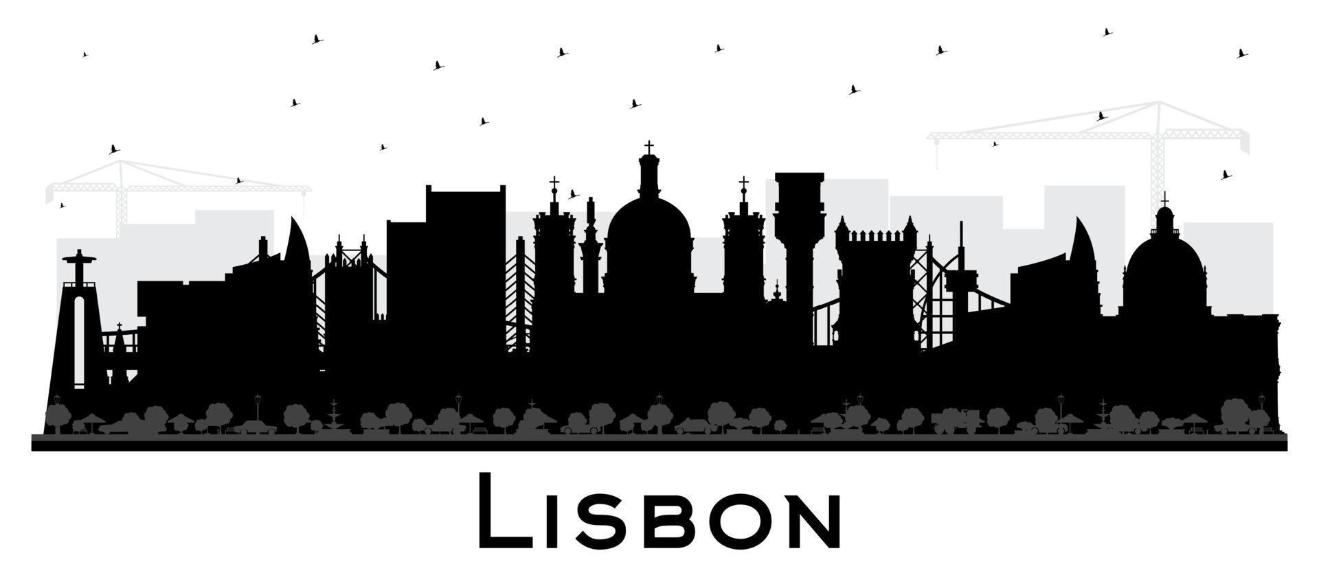Lisbon Portugal City Skyline Silhouette with Black Buildings Isolated on White. vector