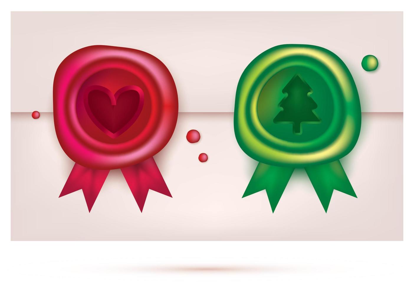 Wax Seal Set with Ribbons. Retro Stamp on Envelope. Green New Year Wax Seal and Red Stamp for Valentines Day. vector