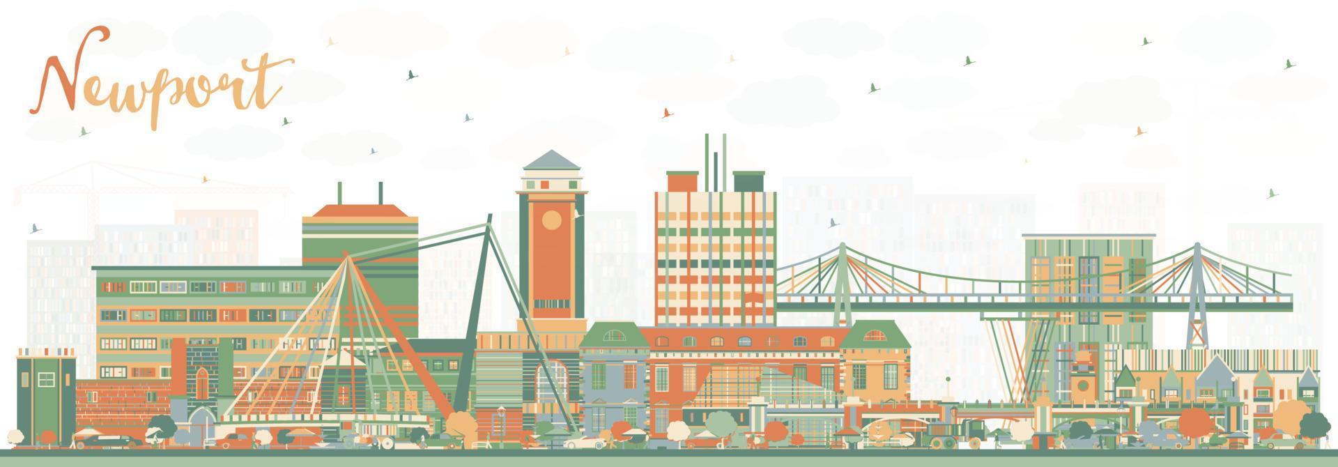 horizonte de la ciudad de newport gales con edificios de color. vector