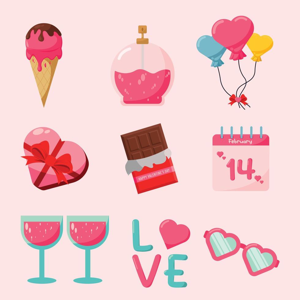 Set elements of Valentine day. Decoration for Valentine day. Symbols of Valentine's day vector