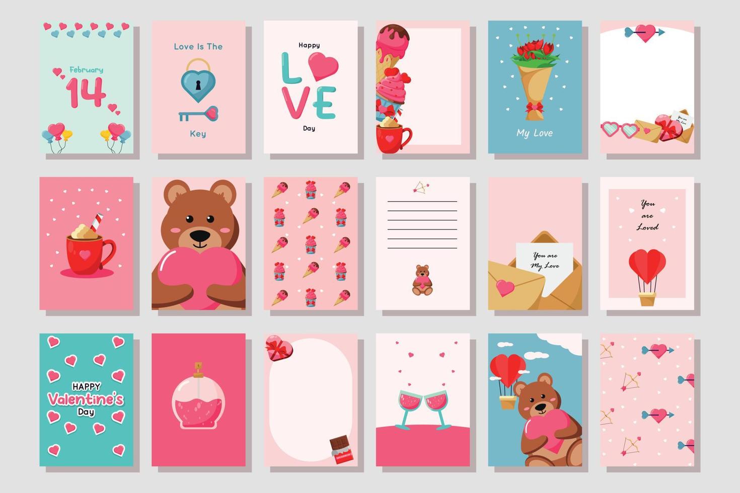 conjunto de tarjetas de felicitación del día de san valentín. cartel de tipografía, tarjeta, etiqueta, conjunto de diseño de banner. vector