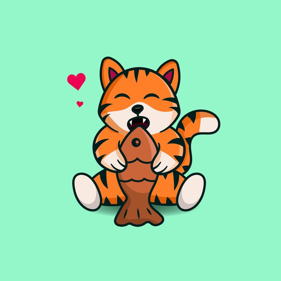 cartoon cute cat eating fish. animal nature concept isolated . flat cartoon style vector