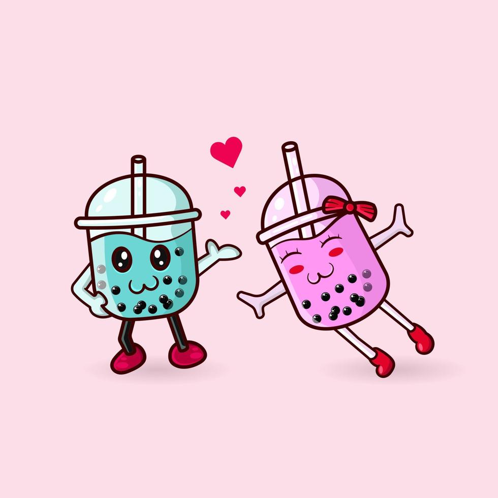 cute bubble drink in love. couple bubble drink  character. cute mascot. vector