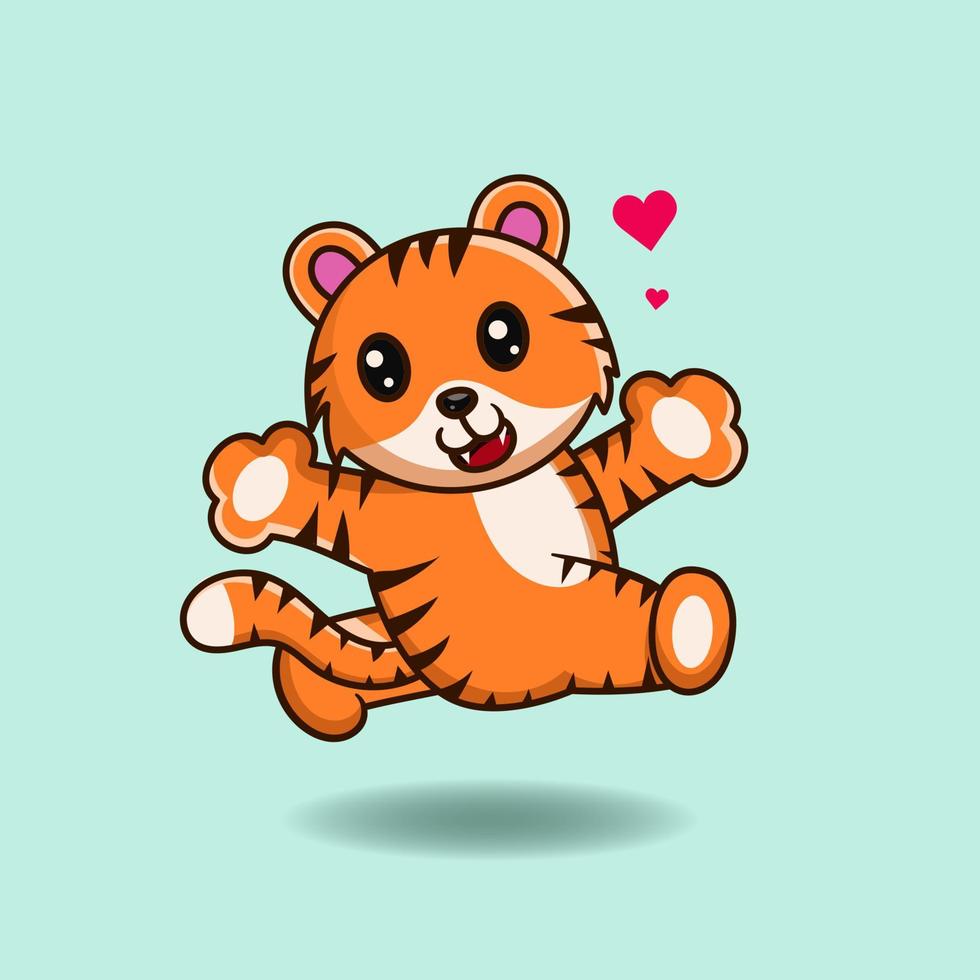 Cute tiger happy jumping.  Animal mascot. Animal character. vector