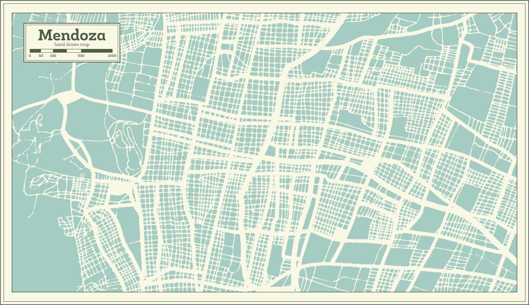 Mendoza Argentina City Map in Retro Style. Outline Map. vector