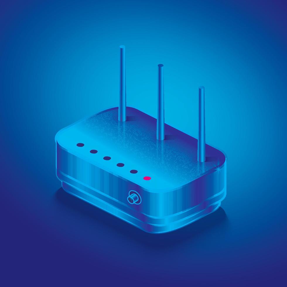 Isometric Network Router. Outline Wifi Wireless Router with Antennas. vector