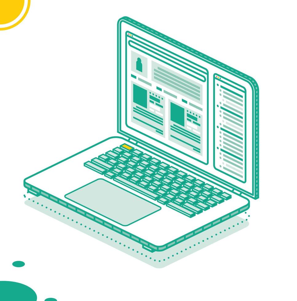Isometric Laptop Isolated on White. Creating a Site Layout. vector