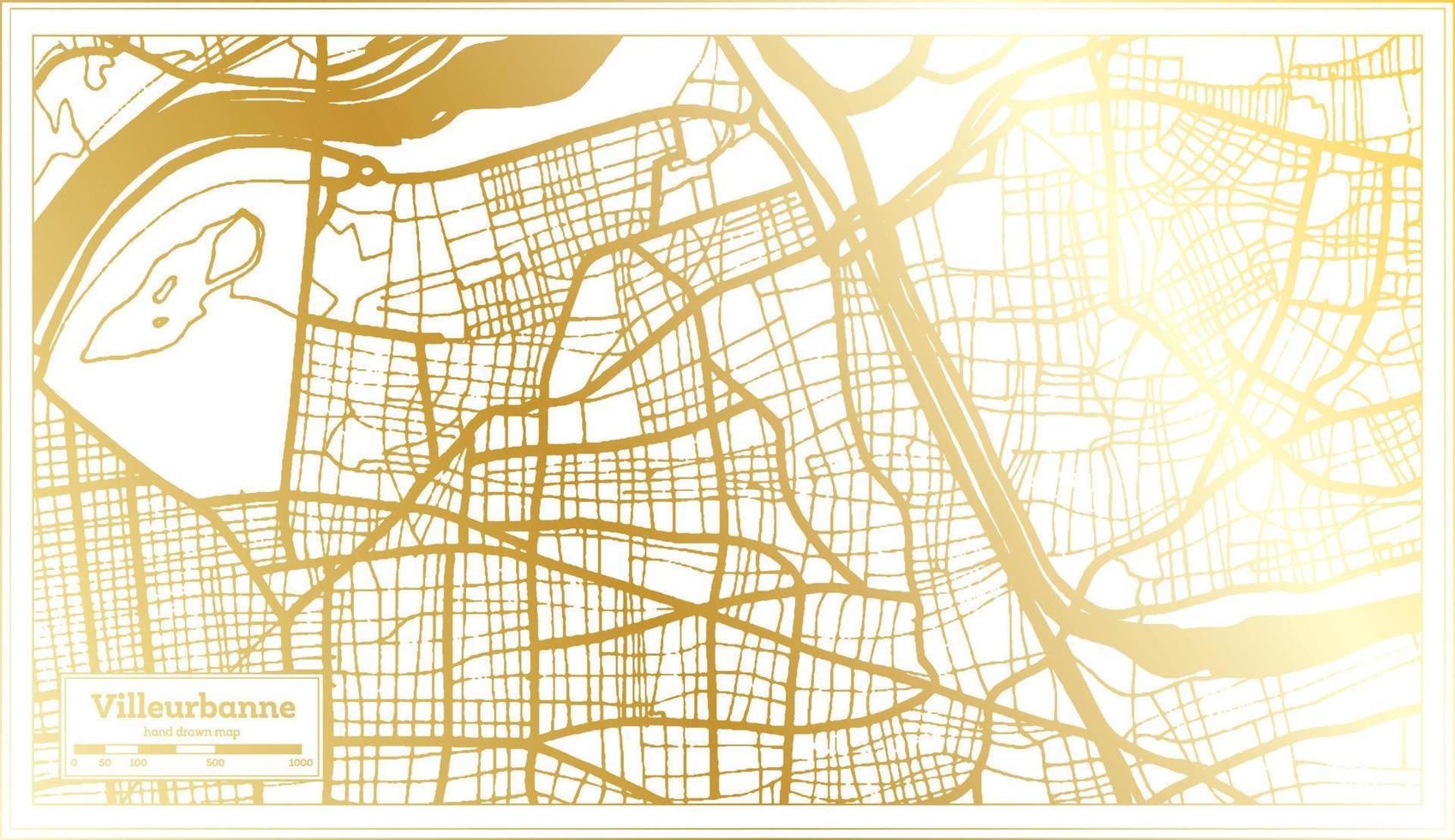 Villeurbanne France City Map in Retro Style in Golden Color. Outline Map. vector