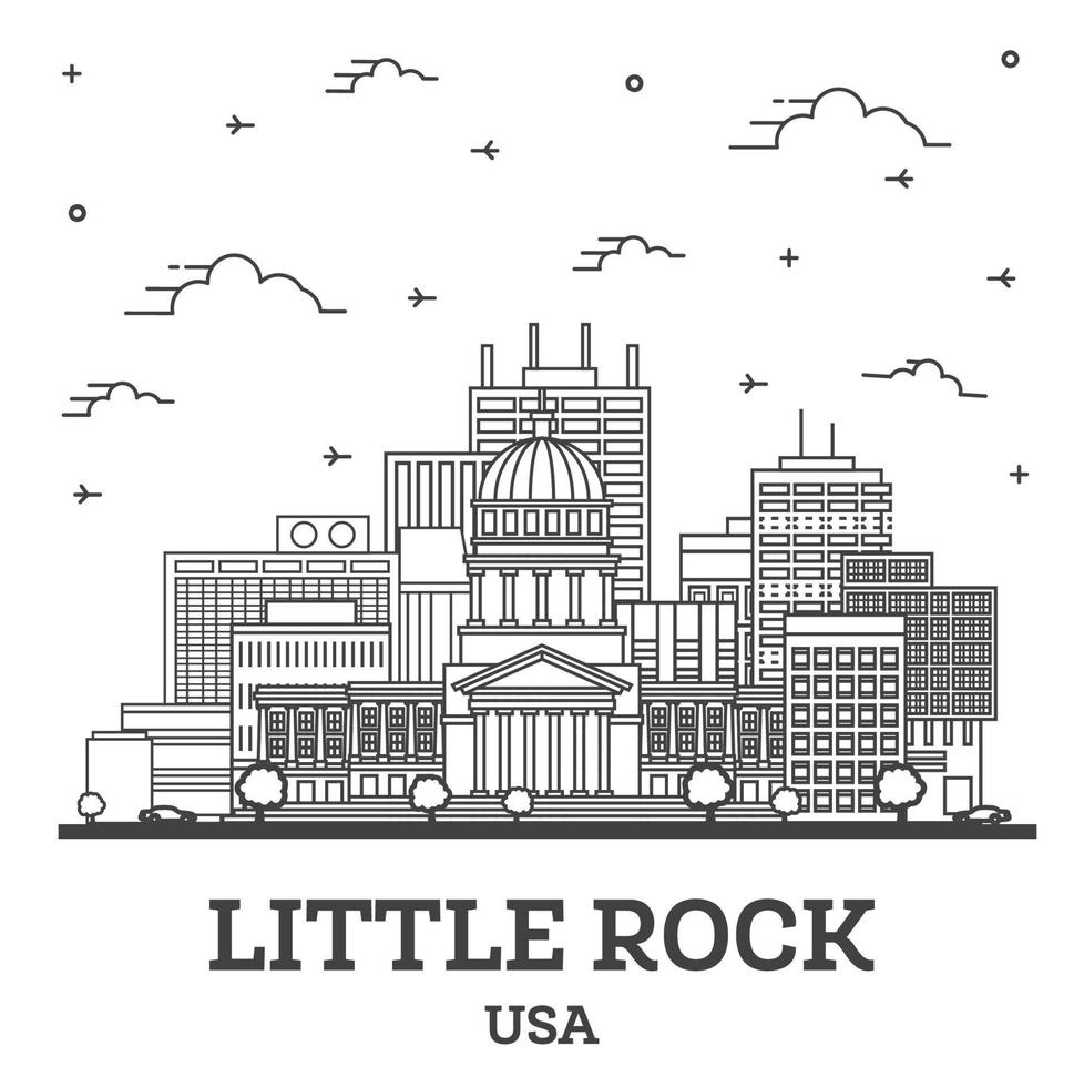 Outline Little Rock Arkansas USA City Skyline with Modern Buildings Isolated on White. vector