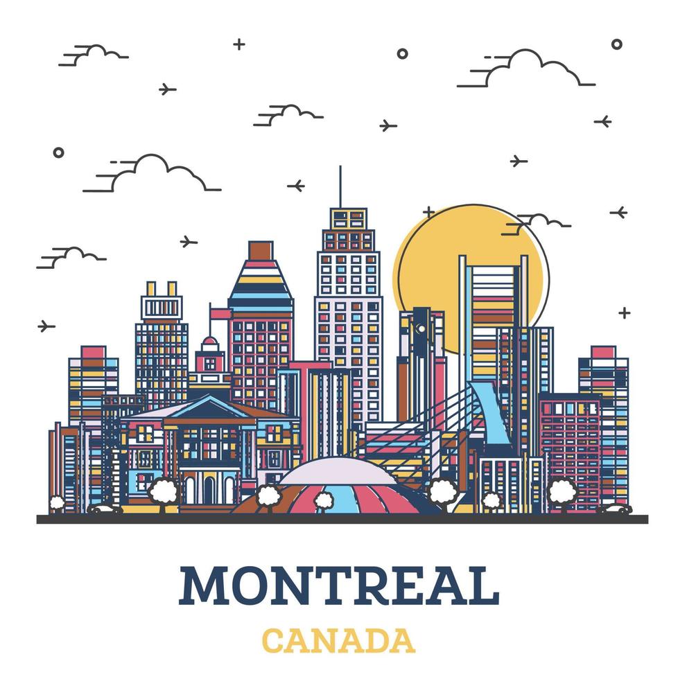 delinear el horizonte de la ciudad de montreal canadá con edificios modernos de colores aislados en blanco. vector