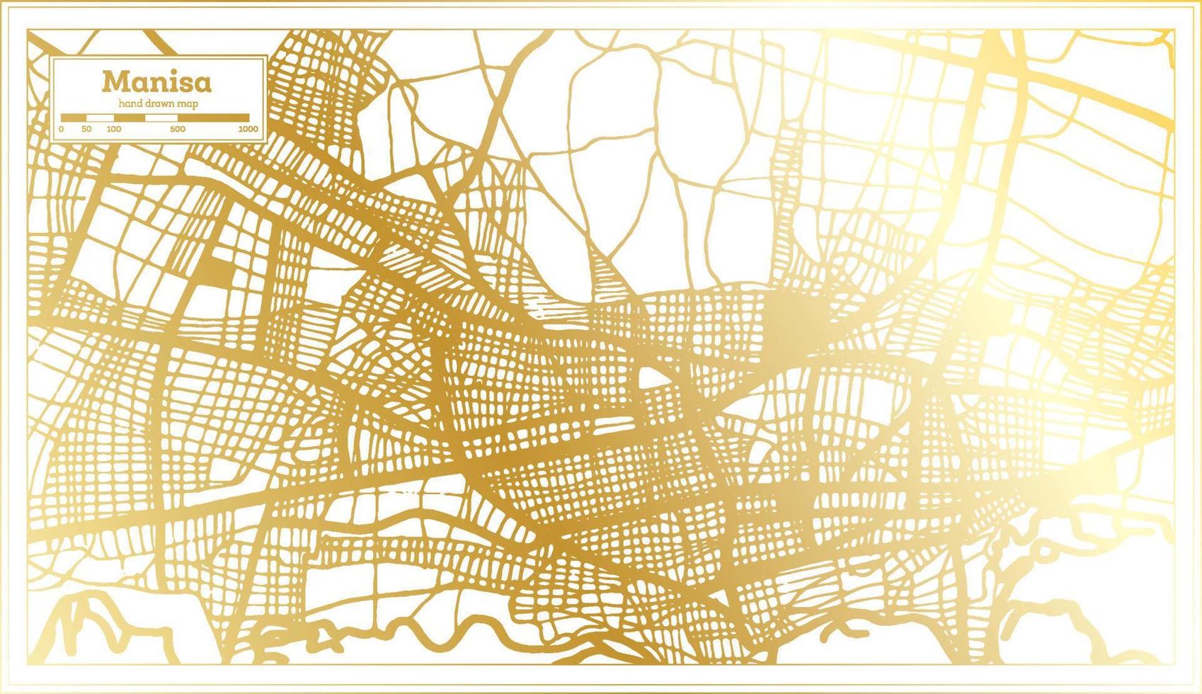 mapa de la ciudad de manisa turquía en estilo retro en color dorado. esquema del mapa. vector