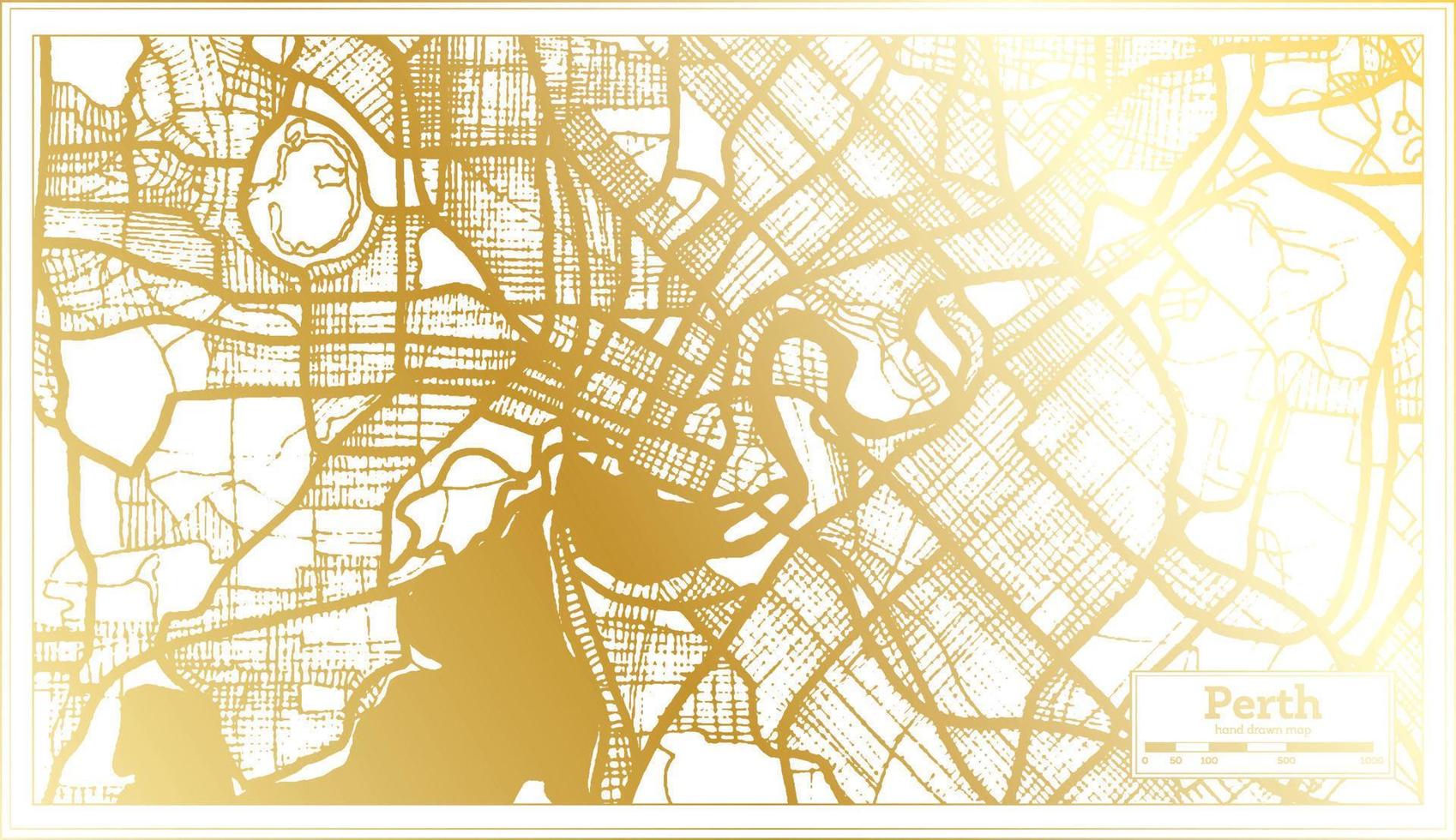 mapa de la ciudad de perth australia en estilo retro en color dorado. esquema del mapa. vector