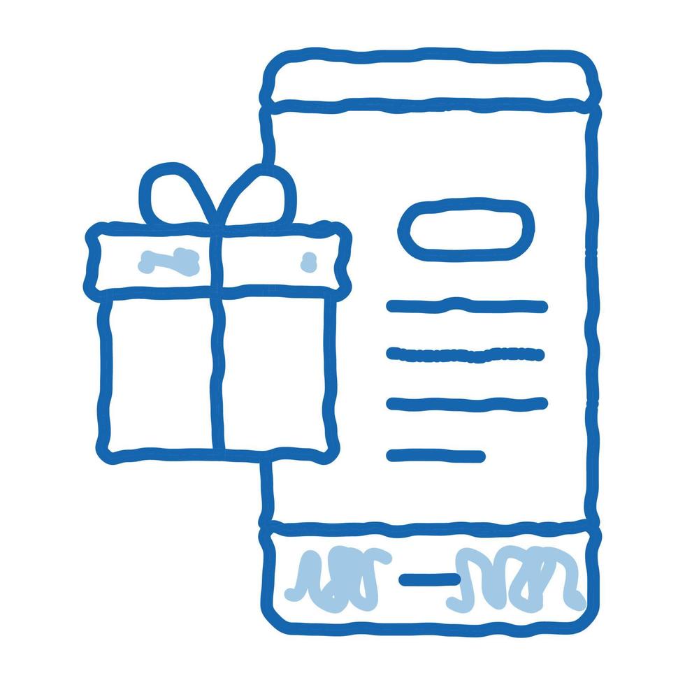 aplicación de teléfono de compras en línea y regalo para el cliente icono de doodle ilustración dibujada a mano vector