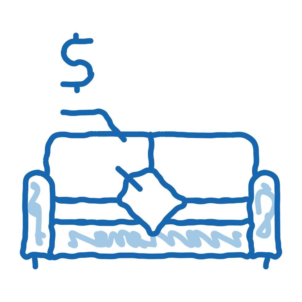 sofa selling doodle icon hand drawn illustration vector