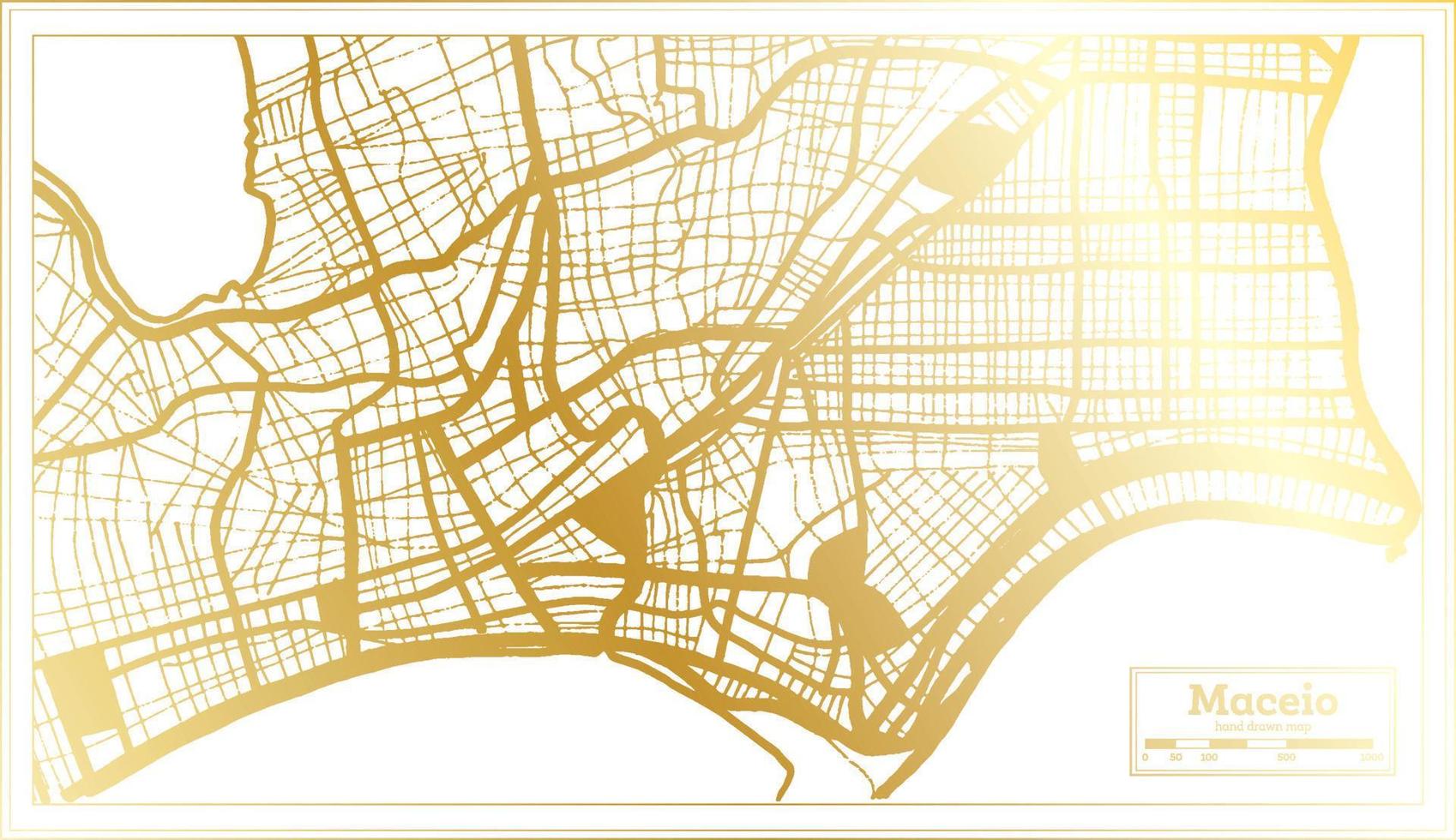 Maceio Brazil City Map in Retro Style in Golden Color. Outline Map. vector