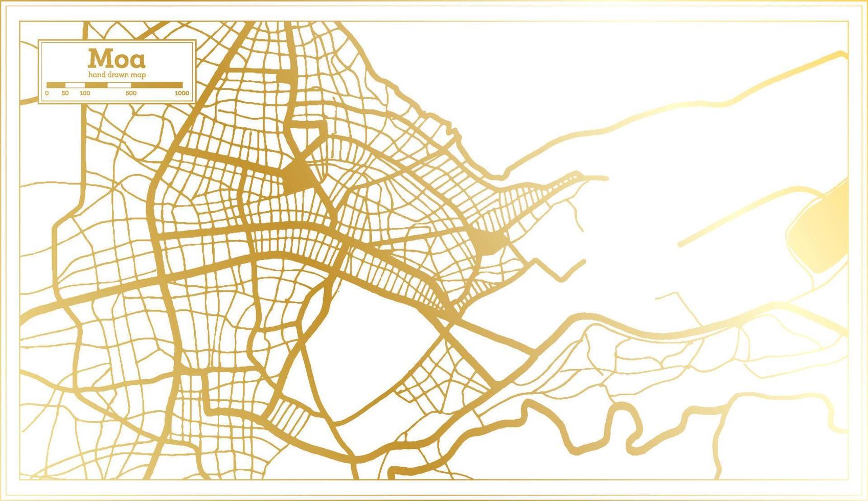 mapa de la ciudad de moa cuba en estilo retro en color dorado. esquema del mapa. vector