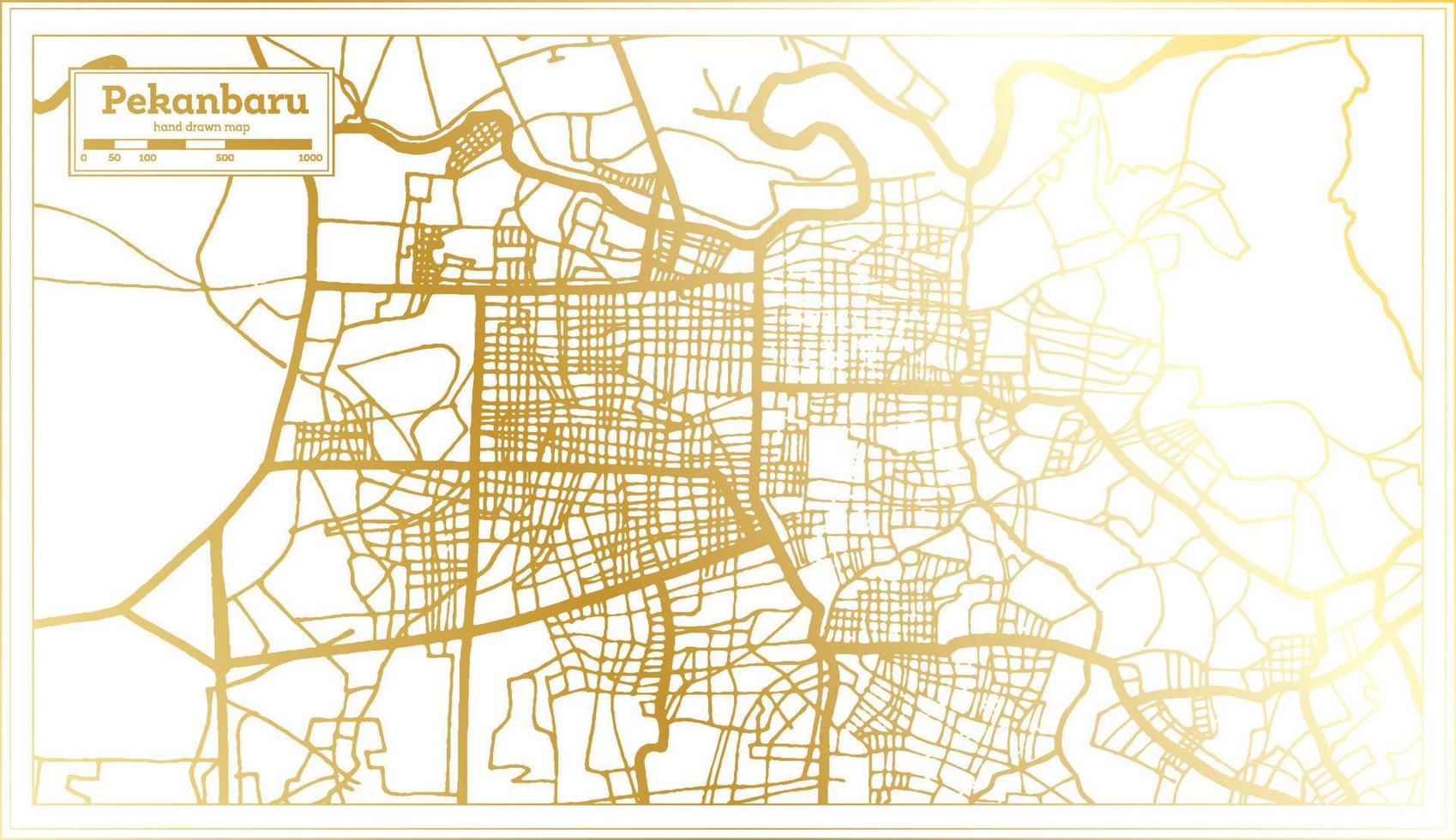 Pekanbaru Indonesia City Map in Retro Style in Golden Color. Outline Map. vector