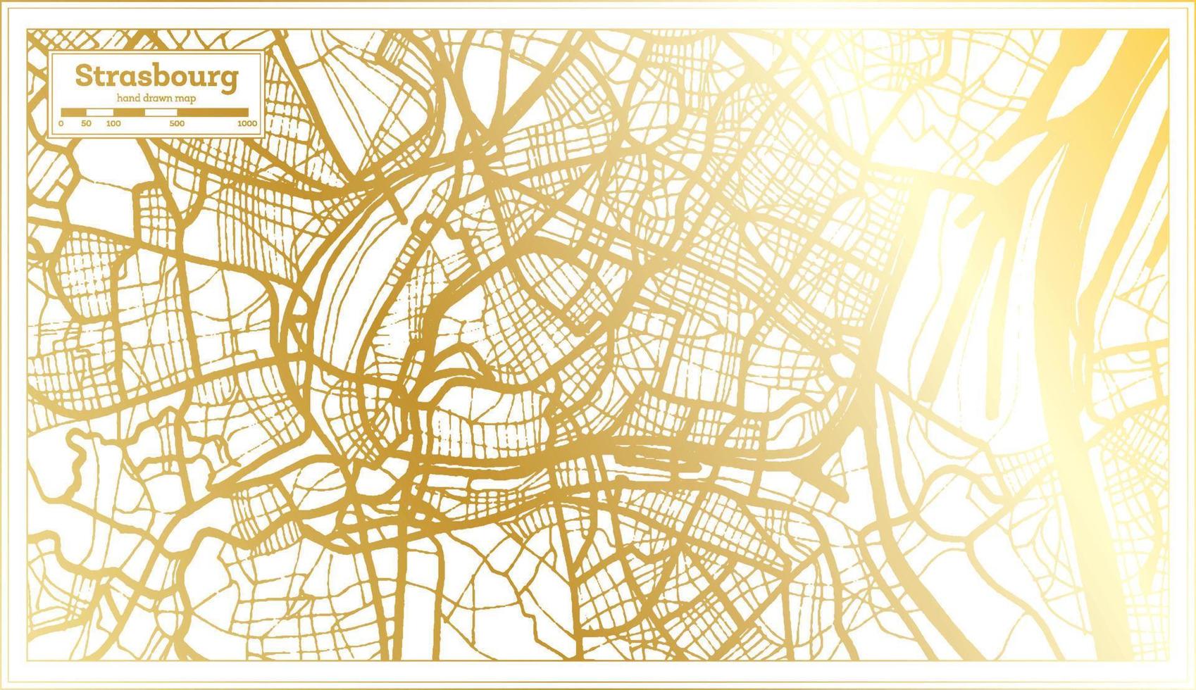 mapa de la ciudad de estrasburgo francia en estilo retro en color dorado. esquema del mapa. vector