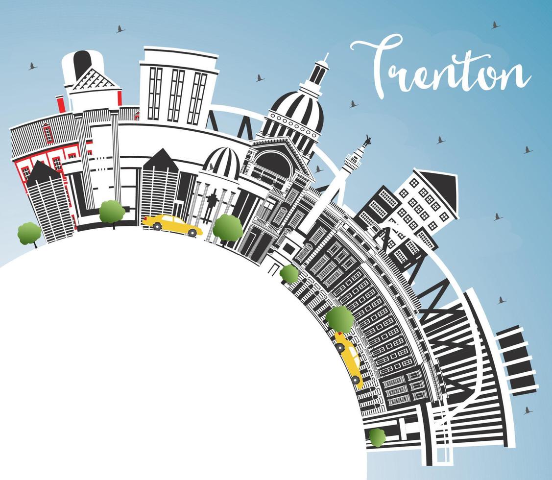 Trenton New Jersey City Skyline with Color Buildings, Blue Sky and Copy Space. vector