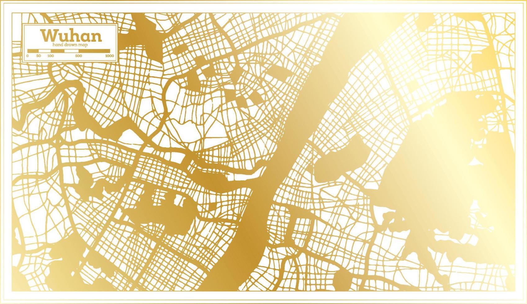 Wuhan China City Map in Retro Style in Golden Color. Outline Map. vector