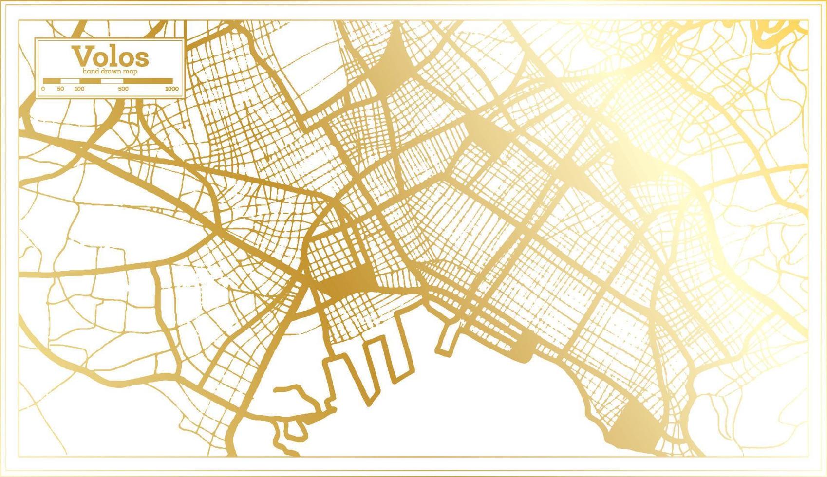 Volos Greece City Map in Retro Style in Golden Color. Outline Map. vector