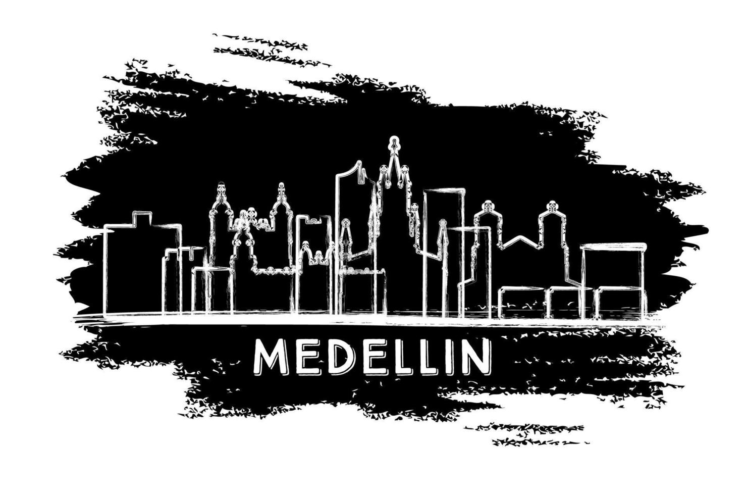 Medellin Colombia City Skyline Silhouette. Hand Drawn Sketch. vector