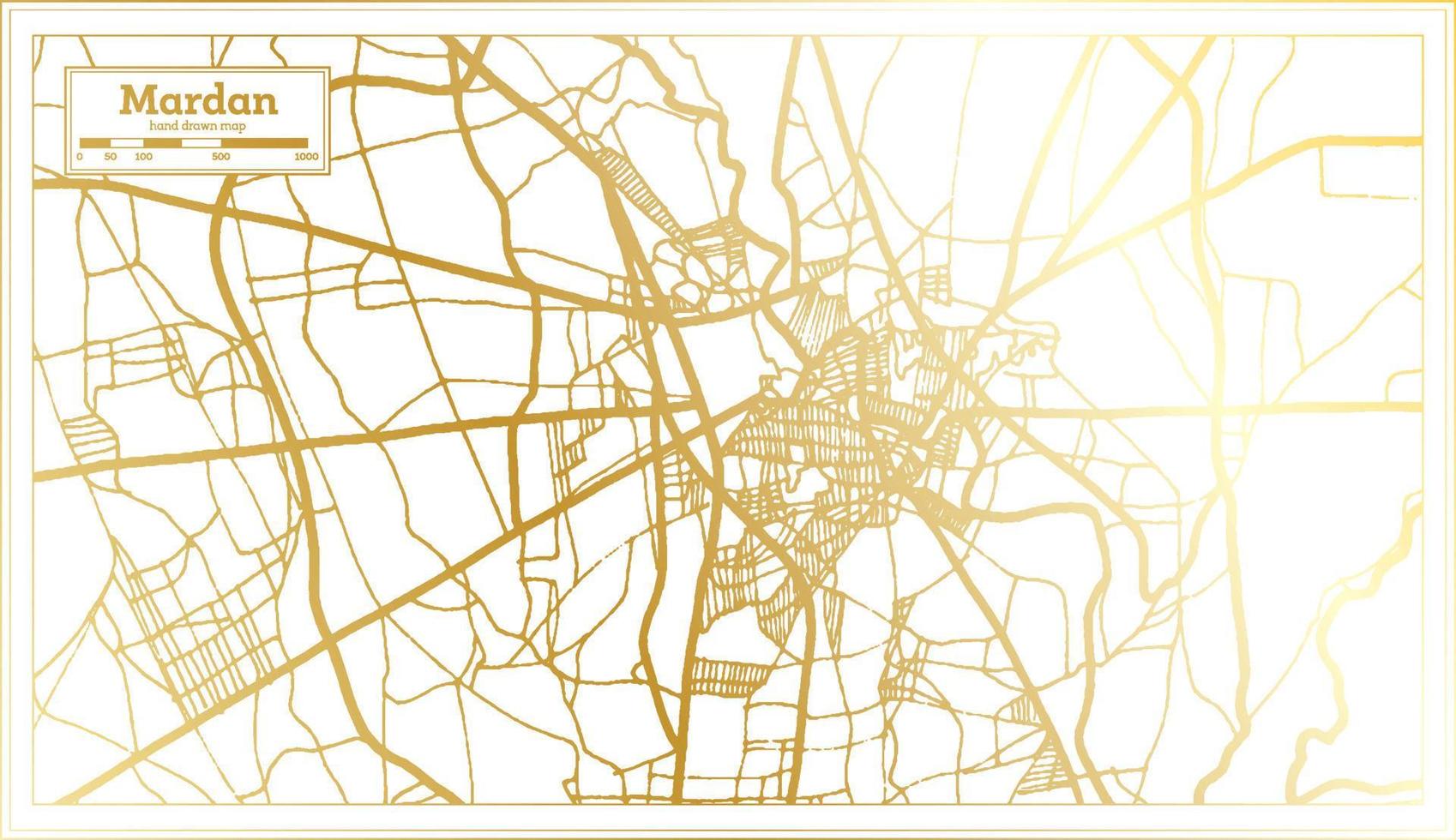Mardan Pakistan City Map in Retro Style in Golden Color. Outline Map. vector