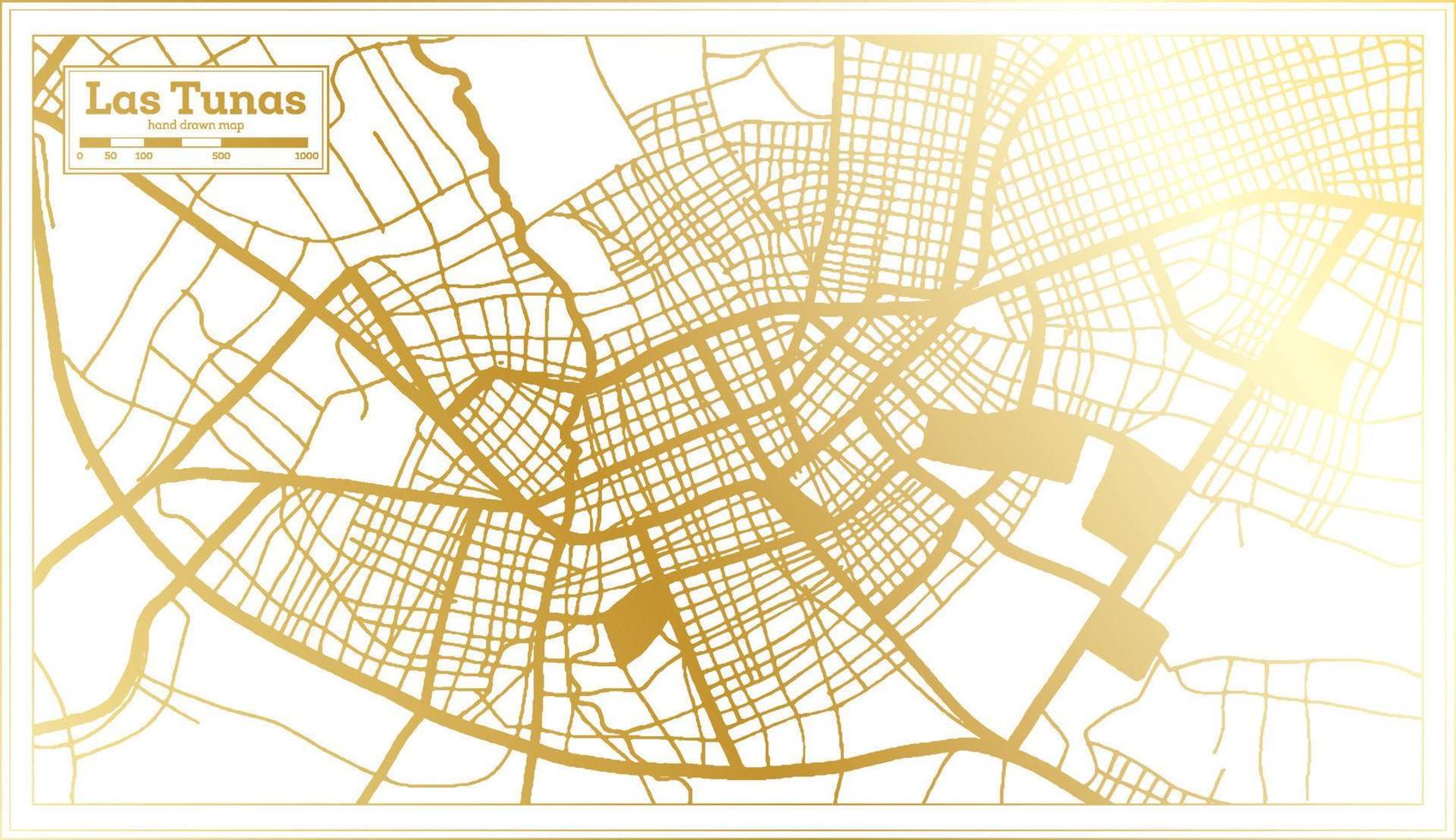 mapa de la ciudad de las tunas cuba en estilo retro en color dorado. esquema del mapa. vector