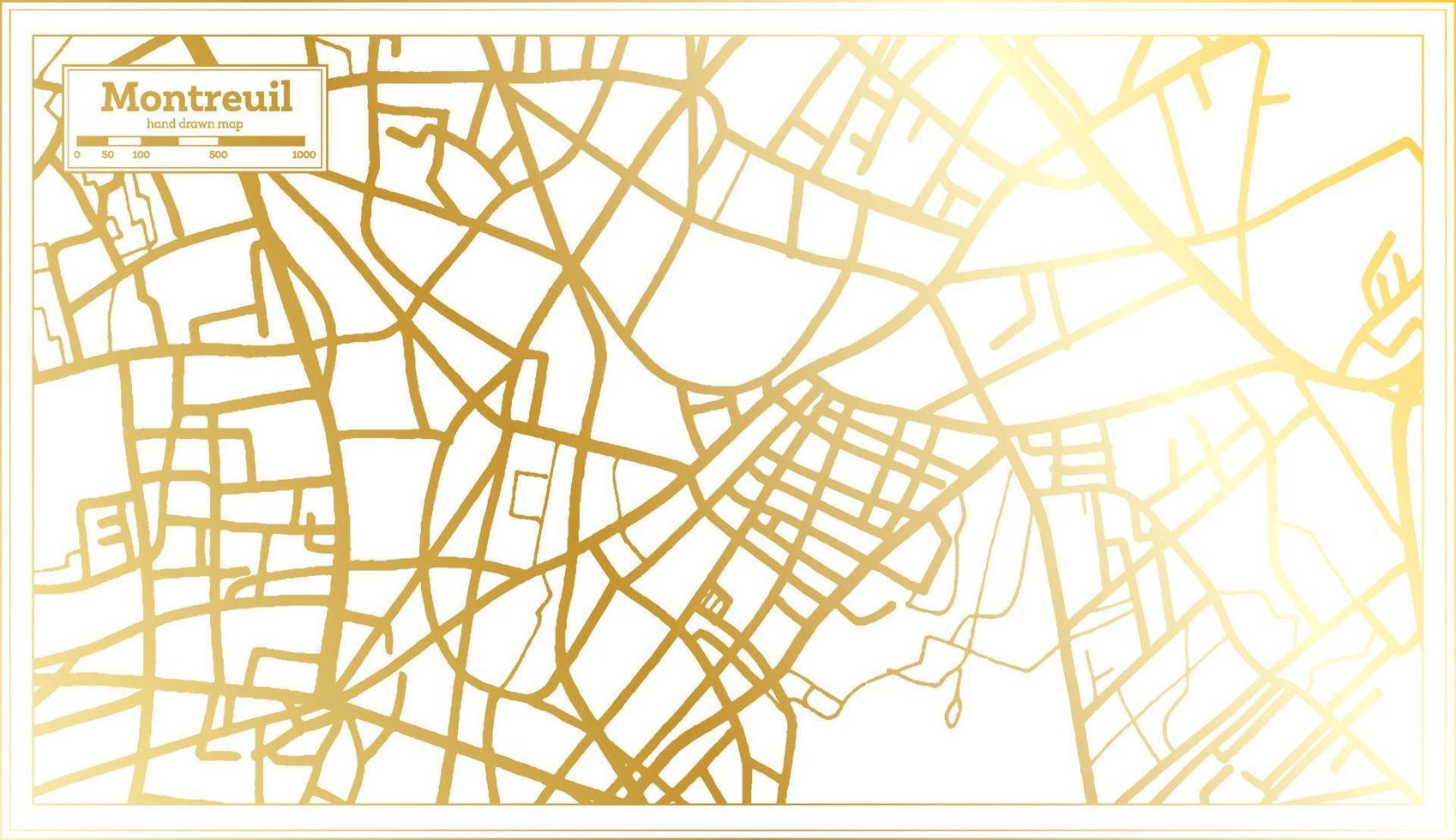 Montreuil France City Map in Retro Style in Golden Color. Outline Map. vector