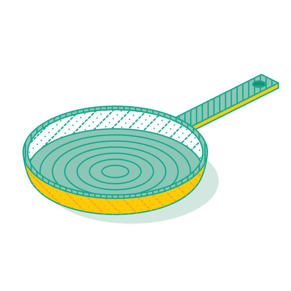 Outline Isometric Pan Isolated on White. Kitchen Object. Kitchenware Tool for Cooking. vector