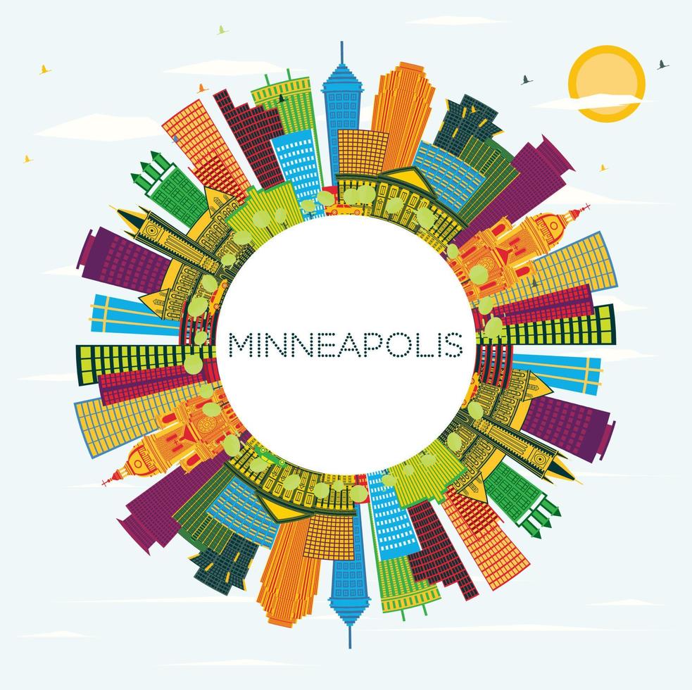 Minneapolis Minnesota USA City Skyline with Color Buildings, Blue Sky and Copy Space. vector