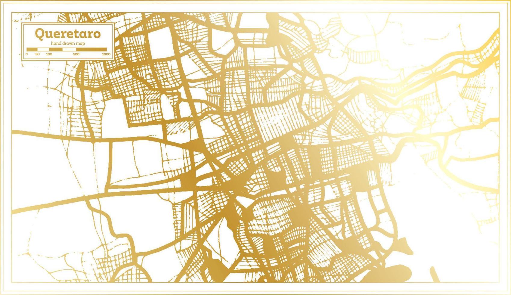 mapa de la ciudad de queretaro mexico en estilo retro en color dorado. esquema del mapa. vector