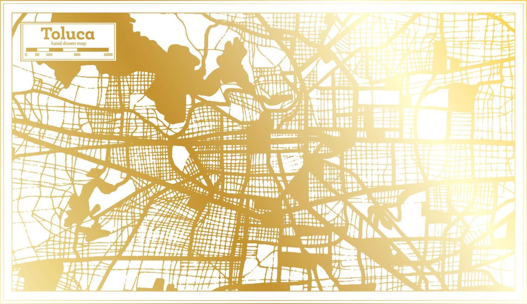 mapa de la ciudad de toluca mexico en estilo retro en color dorado. esquema del mapa. vector