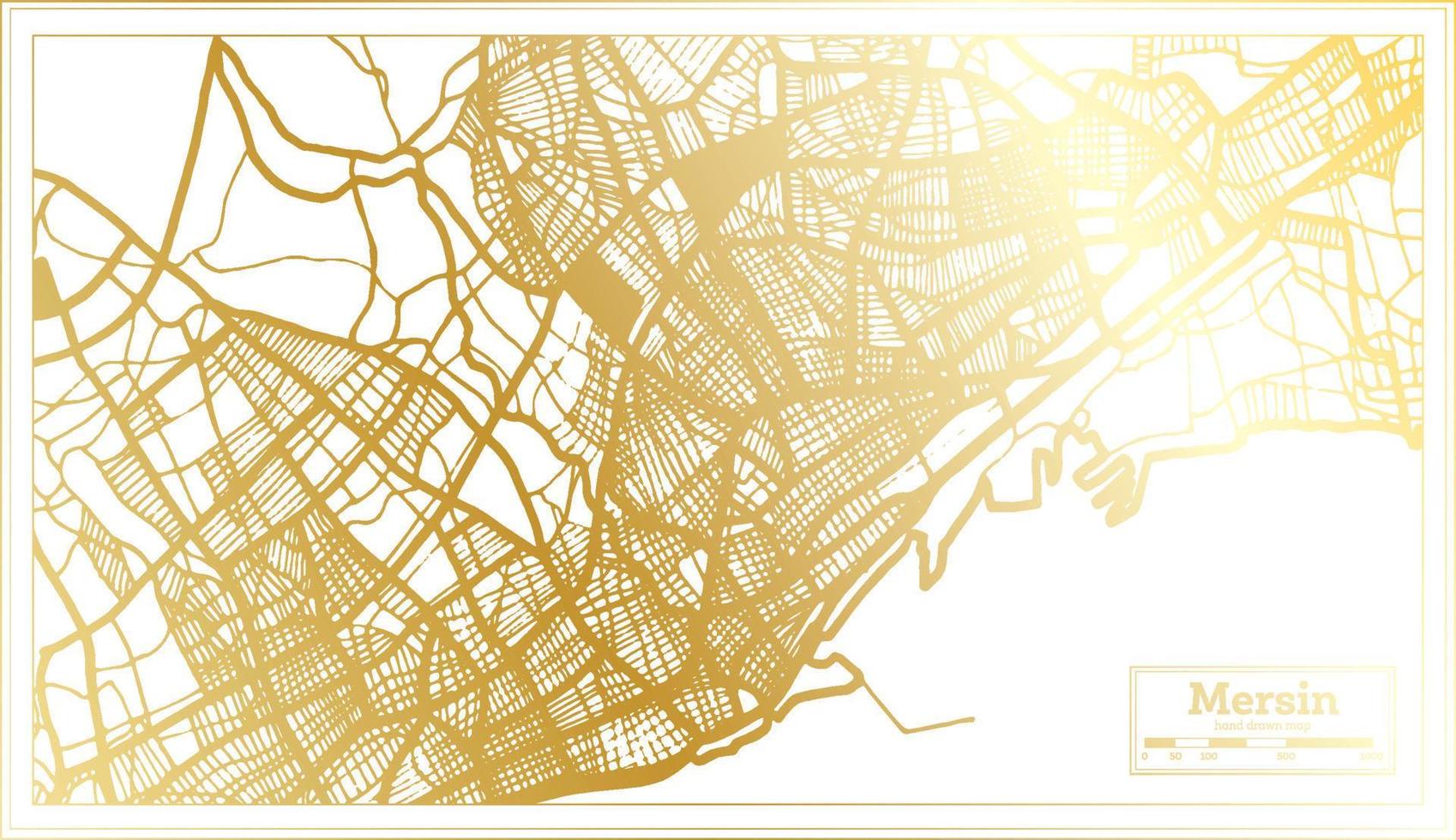 Mersin Turkey City Map in Retro Style in Golden Color. Outline Map. vector