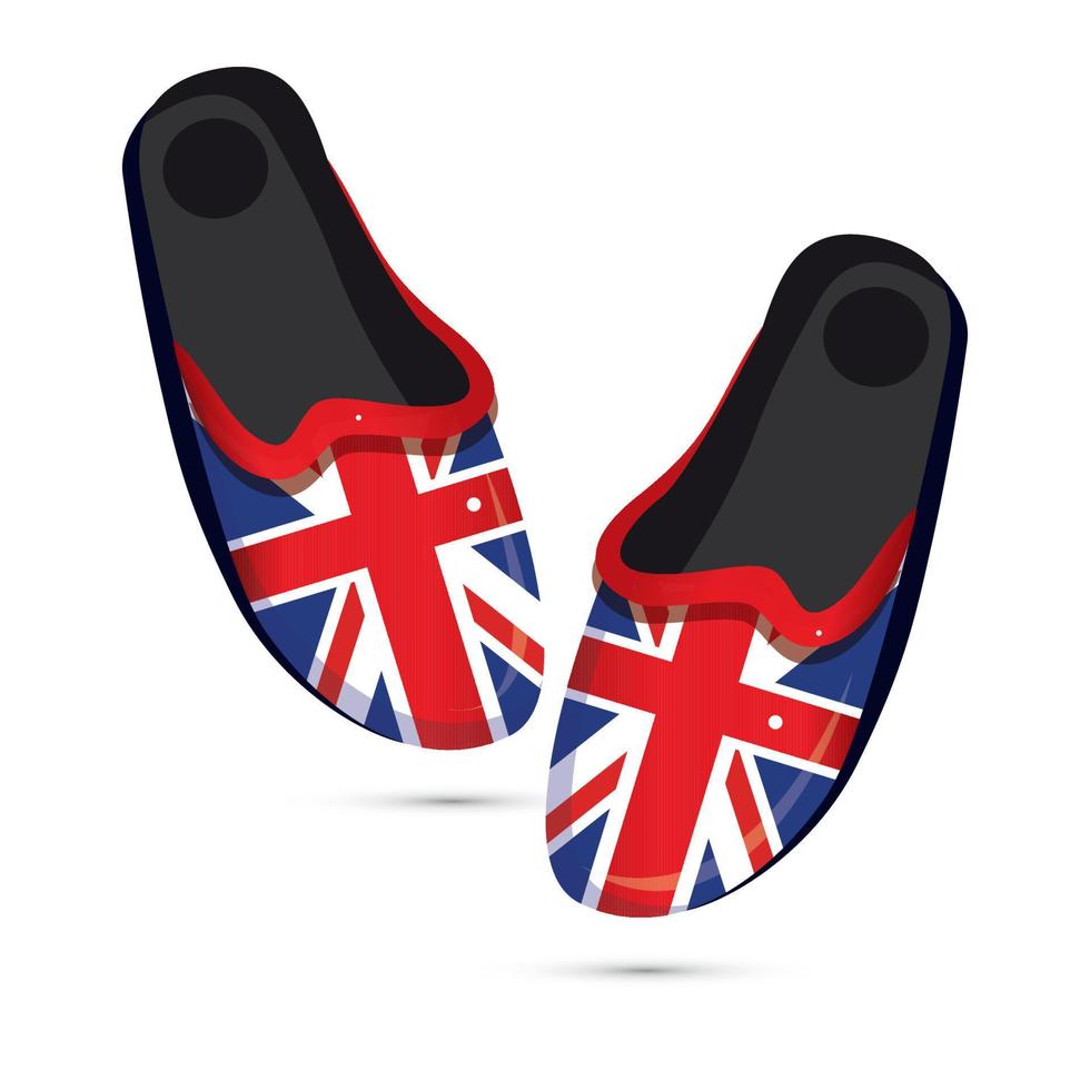 Pair of Fashion Slippers with UK Flag Isolated on White. vector