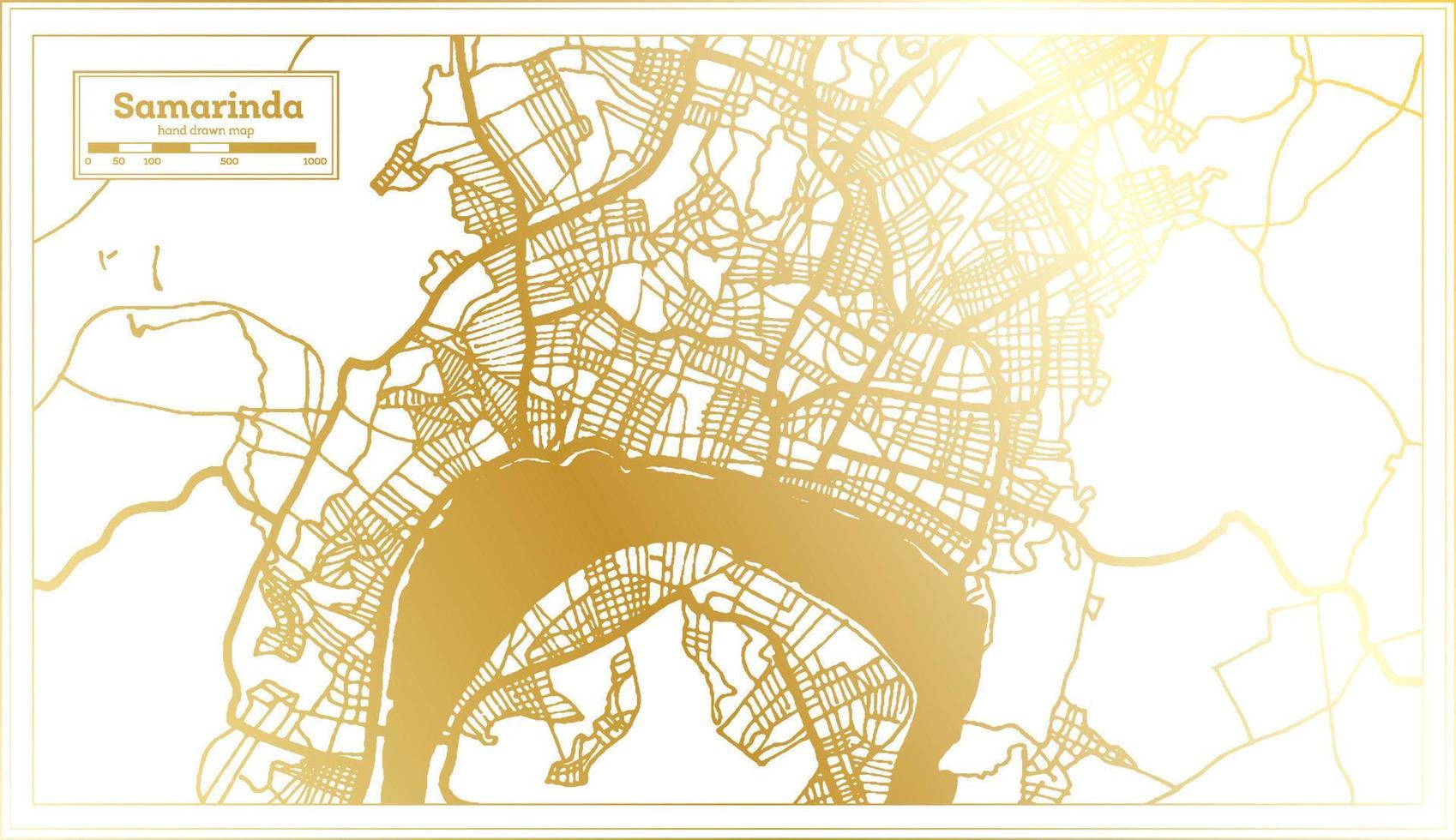 Samarinda Indonesia City Map in Retro Style in Golden Color. Outline Map. vector