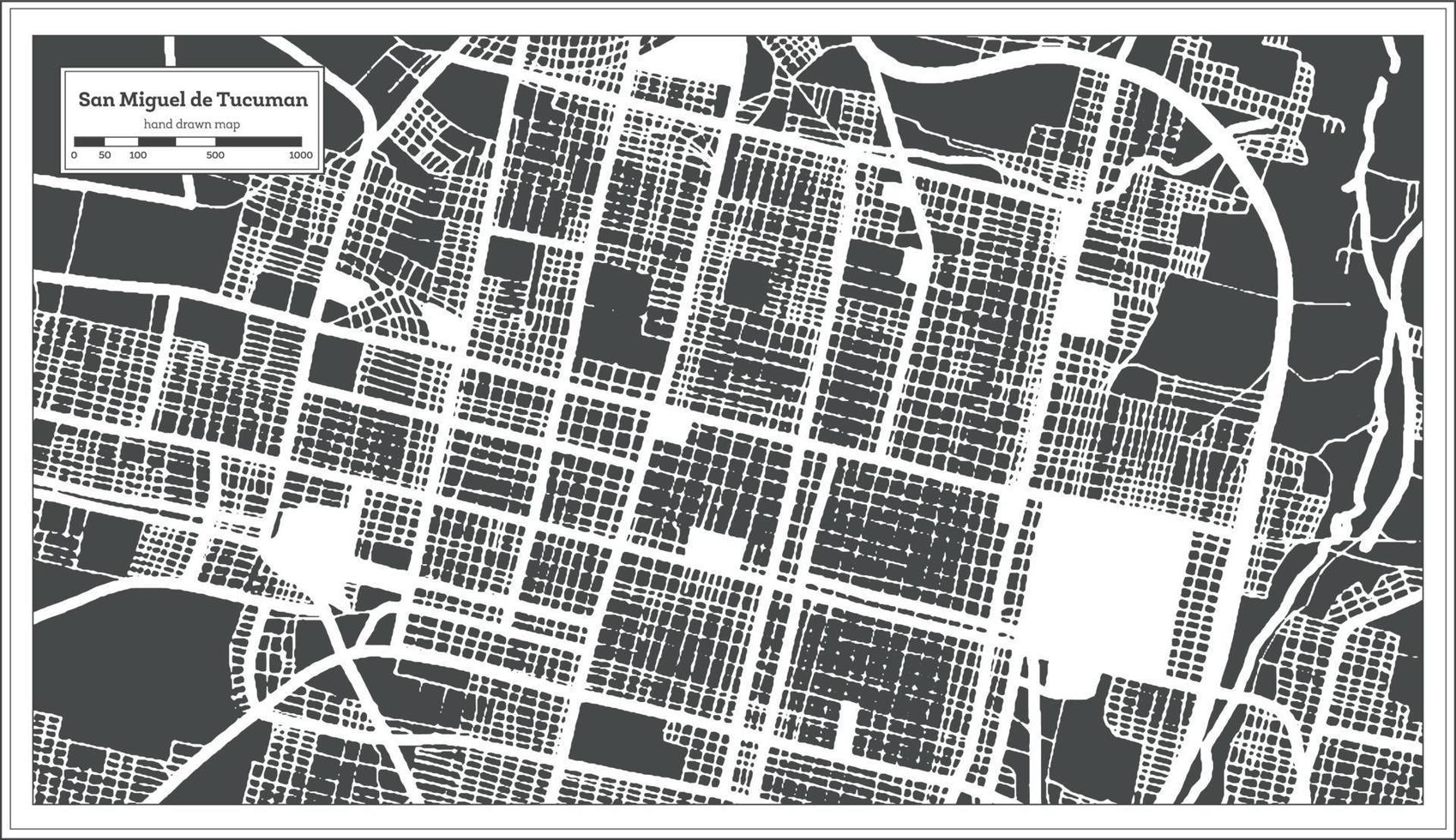 San Miguel de Tucuman Argentina City Map in Black and White Color in Retro Style. Outline Map. vector