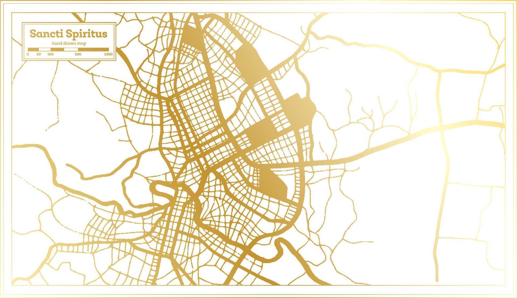 mapa de la ciudad de sancti spiritus cuba en estilo retro en color dorado. esquema del mapa. vector