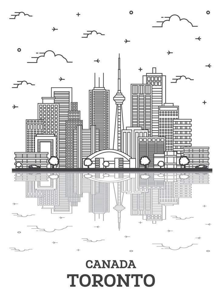 Outline Toronto Canada City Skyline with Modern Buildings and Reflections Isolated on White. vector