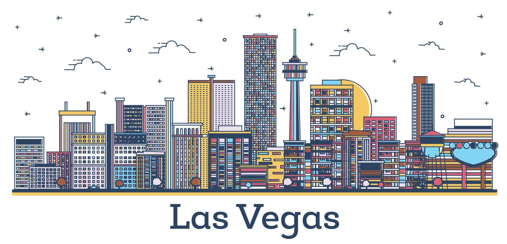 Outline Las Vegas Nevada City Skyline with Modern Colored Buildings Isolated on White. vector