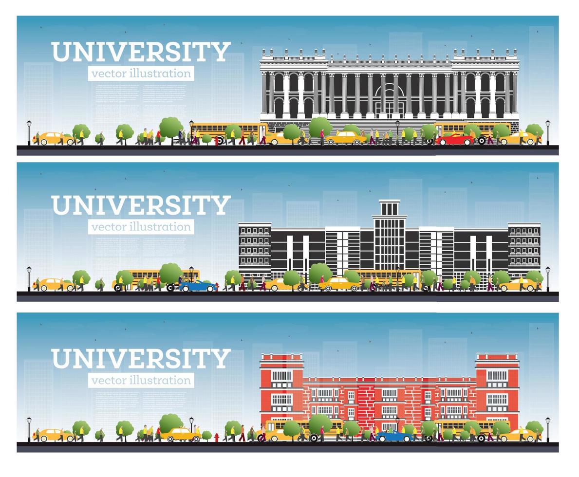 University Campus Set. Study Banners. Vector Illustration. Students Go to the Main Building of University.