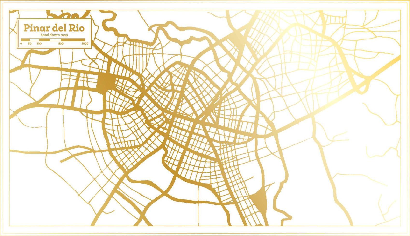 Pinar del Rio Cuba City Map in Retro Style in Golden Color. Outline Map. vector