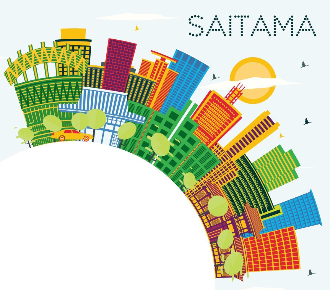 Saitama Japan City Skyline with Color Buildings, Blue Sky and Copy Space. vector