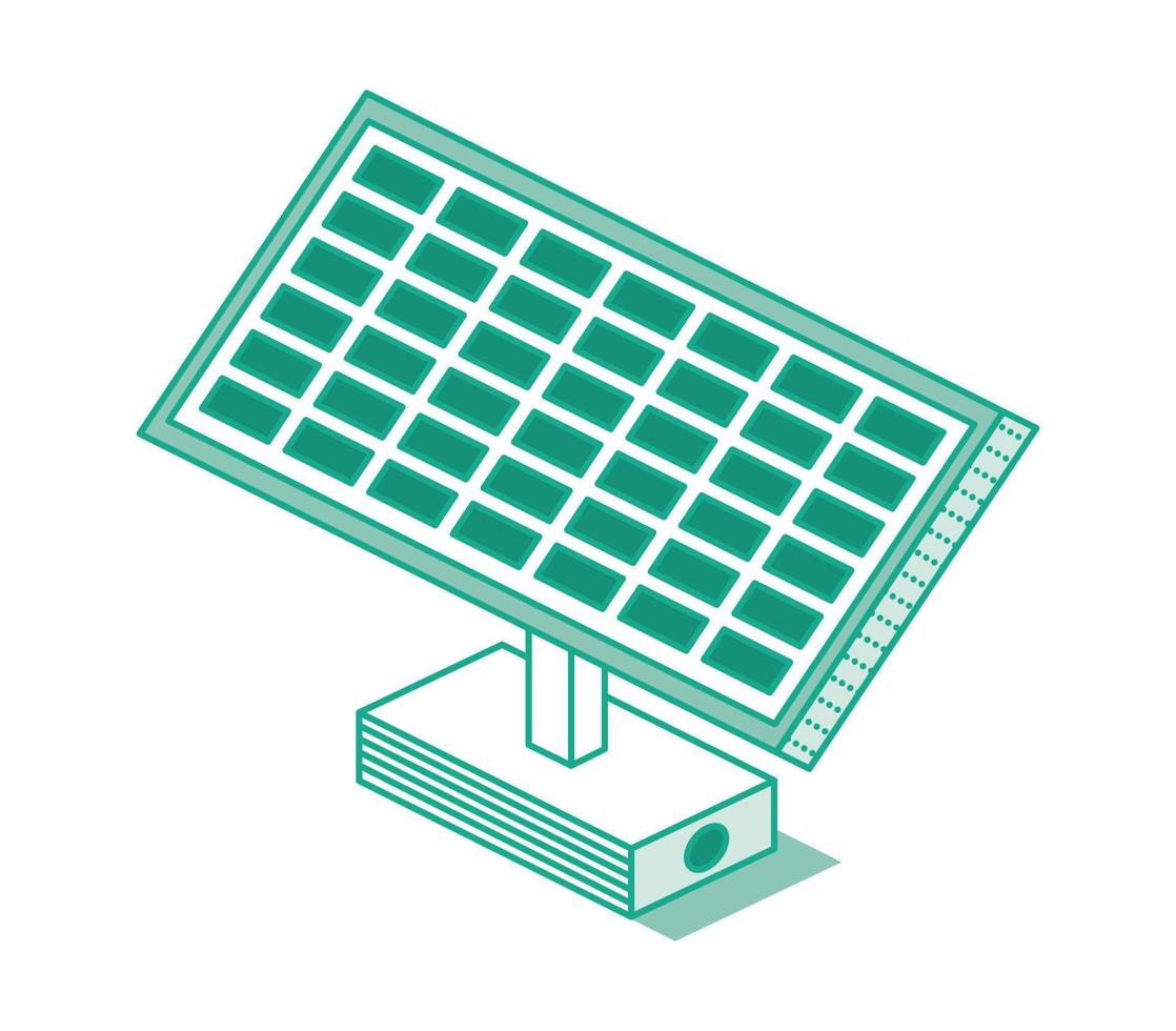 panel de batería solar verde isométrico aislado sobre fondo blanco. vector
