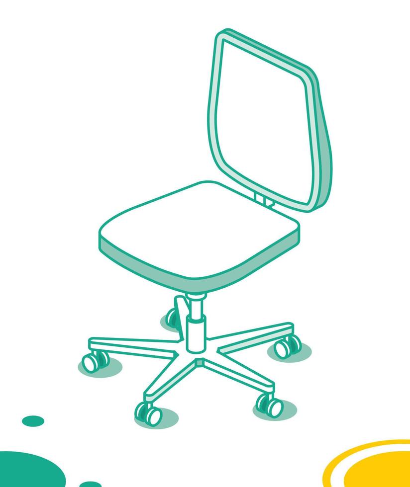 Isometric Office Chair on Wheels. Outline Desk Chair Icon. Furniture for Interior. vector