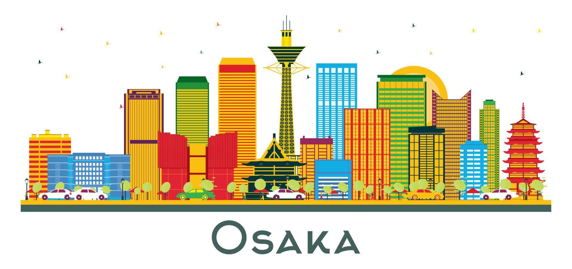 horizonte de la ciudad de osaka japón con edificios de color aislados en blanco. vector