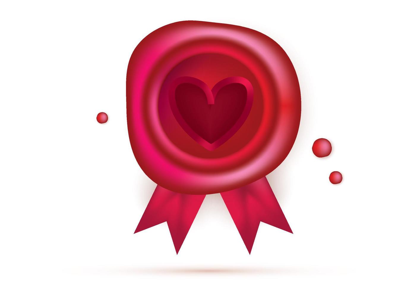 Wax Seal with Red Heart and Ribbons Isolated on White. Valentines Day Design Element. vector