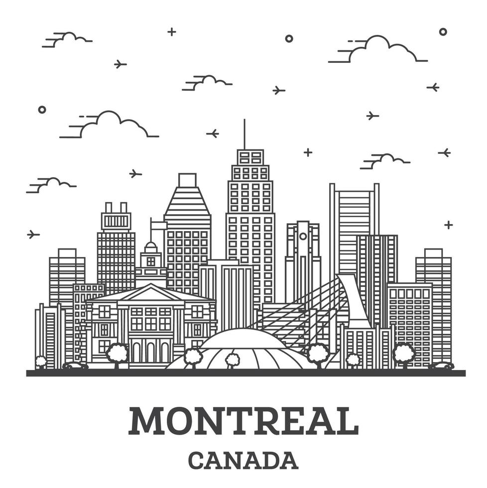 Outline Montreal Canada City Skyline with Modern Buildings Isolated on White. vector