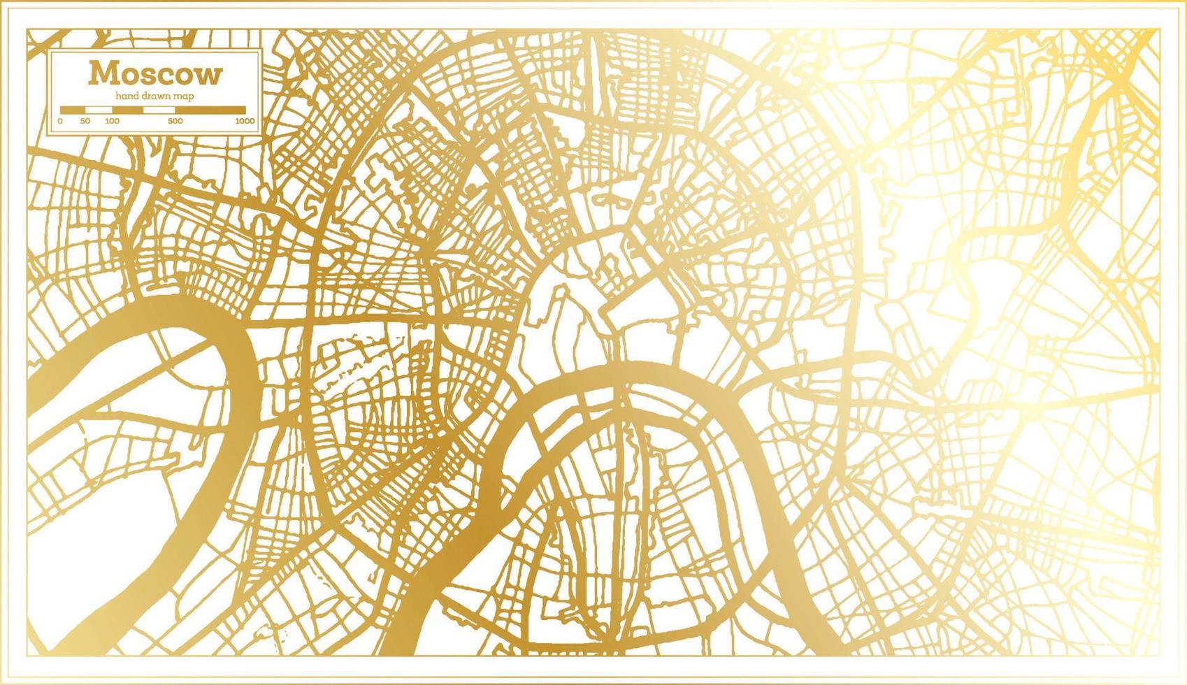 mapa de la ciudad de moscú rusia en estilo retro en color dorado. esquema del mapa. vector