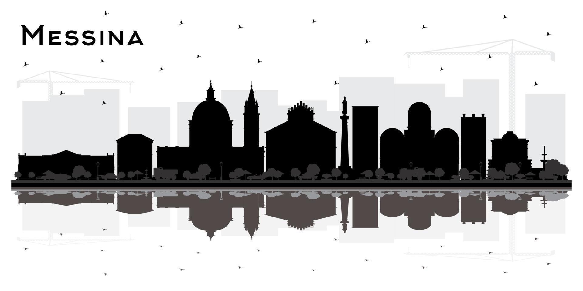 Messina Sicily Italy City Skyline Silhouette with Black Buildings and Reflections Isolated on White. vector